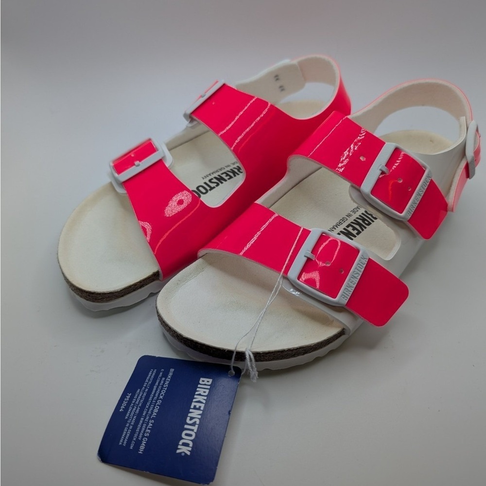 Birkenstock Milano Birko-flor Sandals patent pink/white Sz 37 EU women 6 US NWT